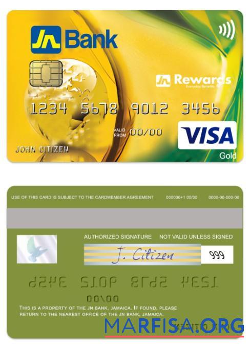 Realistic Jamaica JN Bank visa gold credit card template